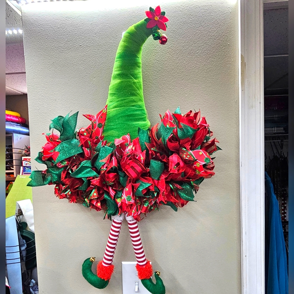 Festive Elf Wreath with Green Hat